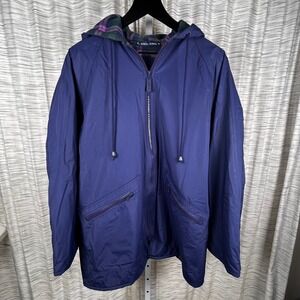 Totes Womens Purple Hooded Rain Jacket Plaid Flannel Lined Zip Front Size Medium